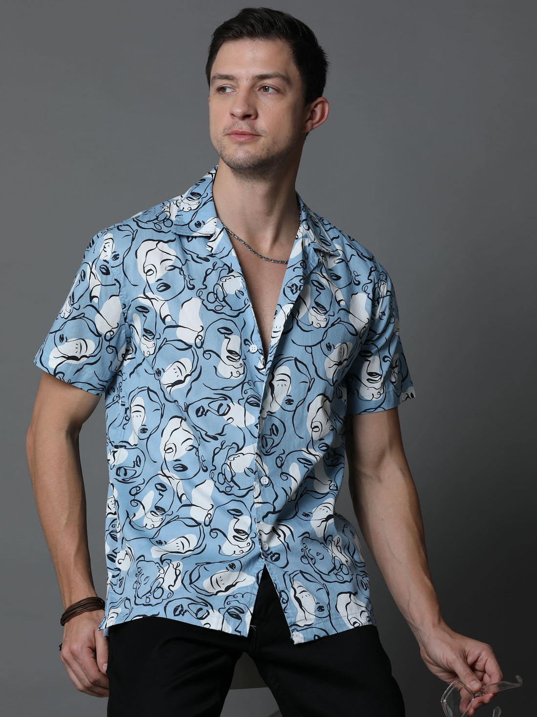 Blue Animated Print Half Sleeves Shirt