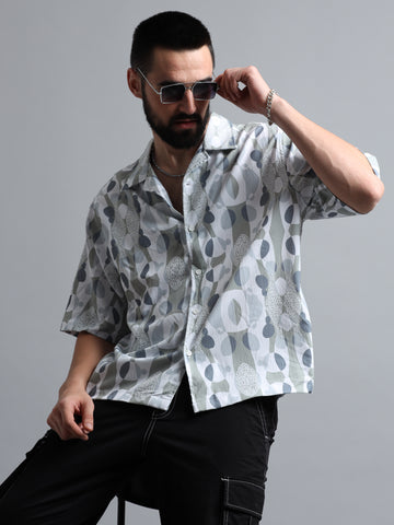 Snowy Elegance: White Printed Shirt Collection